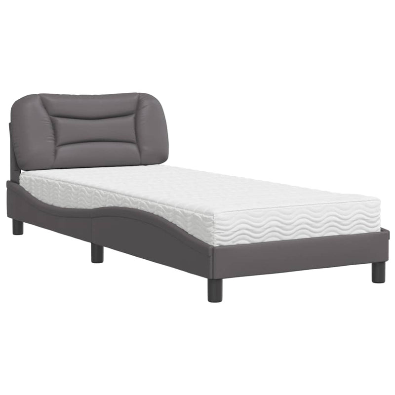 Bed met matras kunstleer grijs 90x190 cm