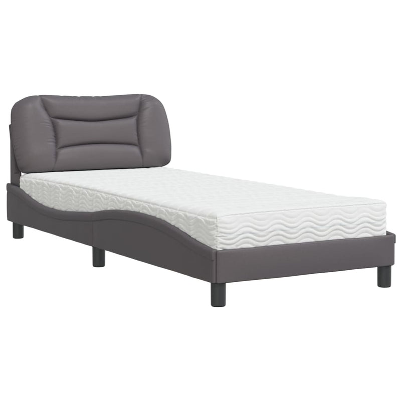 Bed met matras kunstleer grijs 90x200 cm