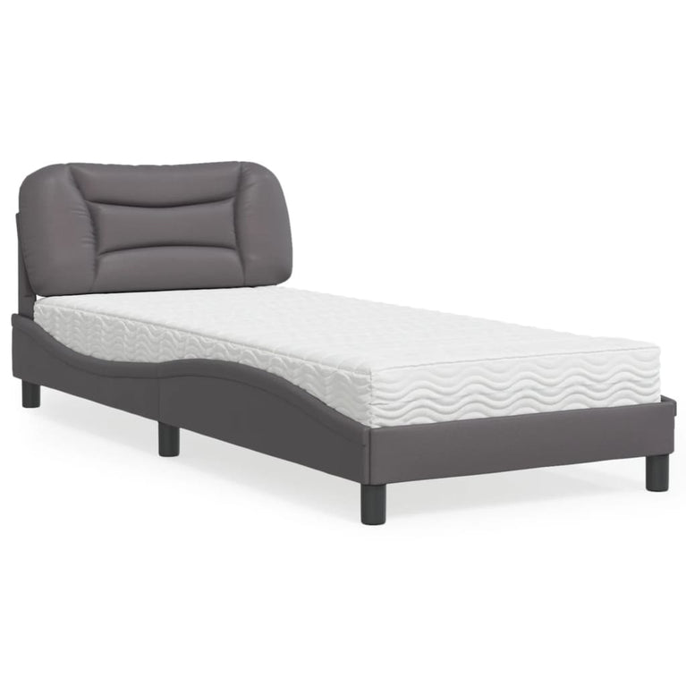 Bed met matras kunstleer grijs 90x200 cm