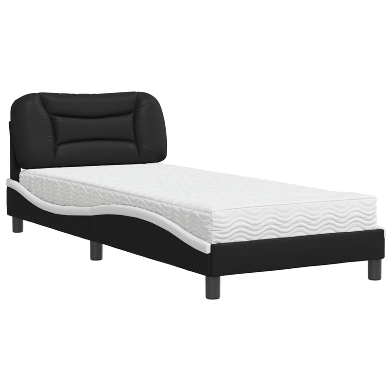 Bed met matras kunstleer zwart en wit 90x200 cm