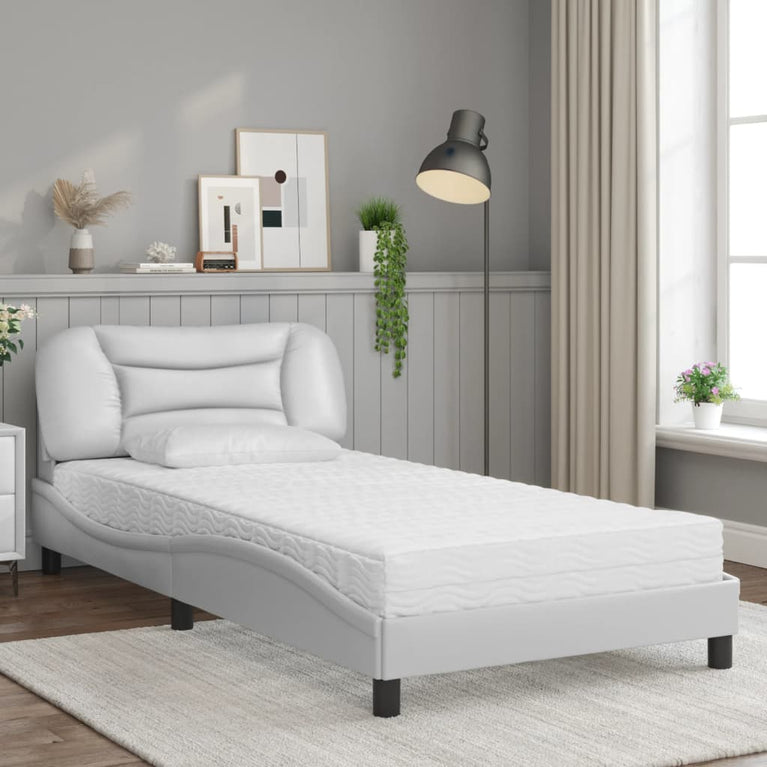Bed met matras kunstleer wit 100x200 cm