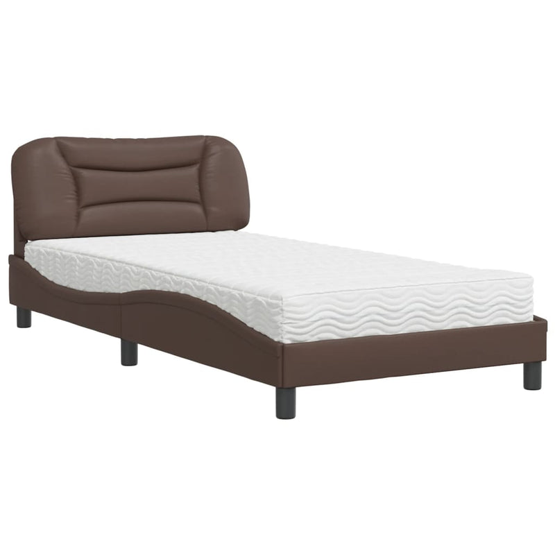 Bed met matras kunstleer bruin 100x200 cm