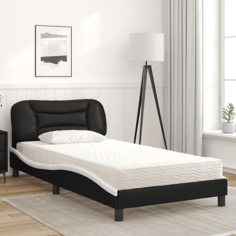 Bed met matras kunstleer zwart en wit 100x200 cm