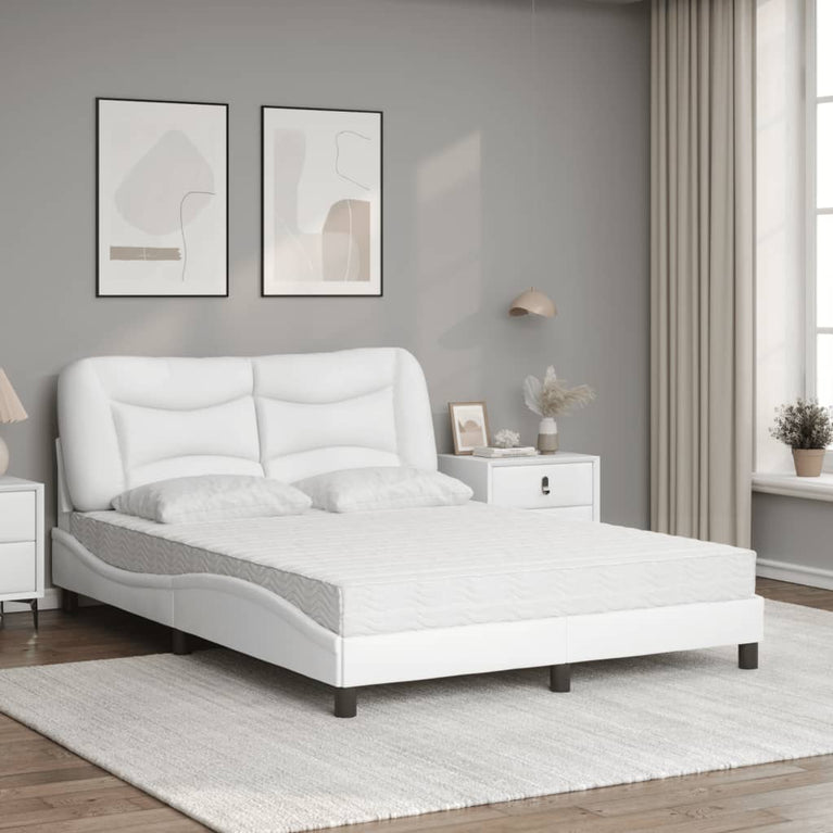 Bed met matras kunstleer wit 140x190 cm