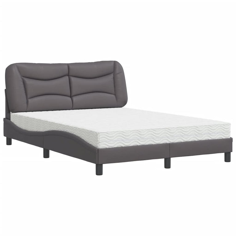 Bed met matras kunstleer grijs 140x190 cm