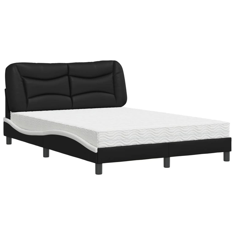 Bed met matras kunstleer zwart en wit 140x190 cm