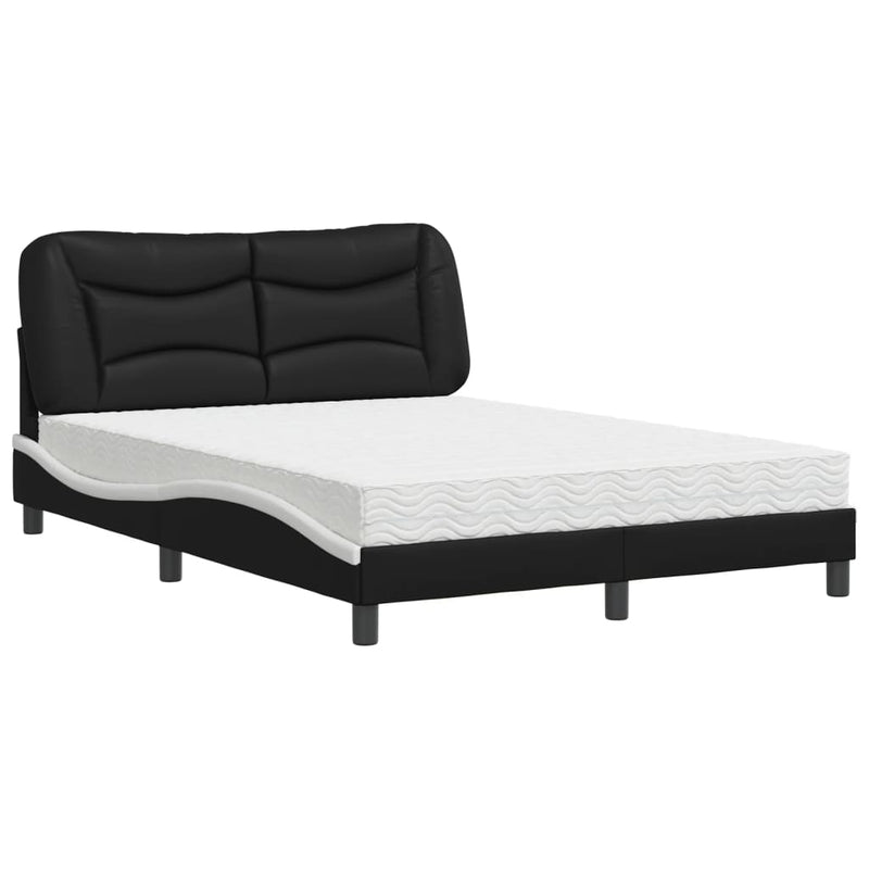 Bed met matras kunstleer zwart en wit 140x190 cm