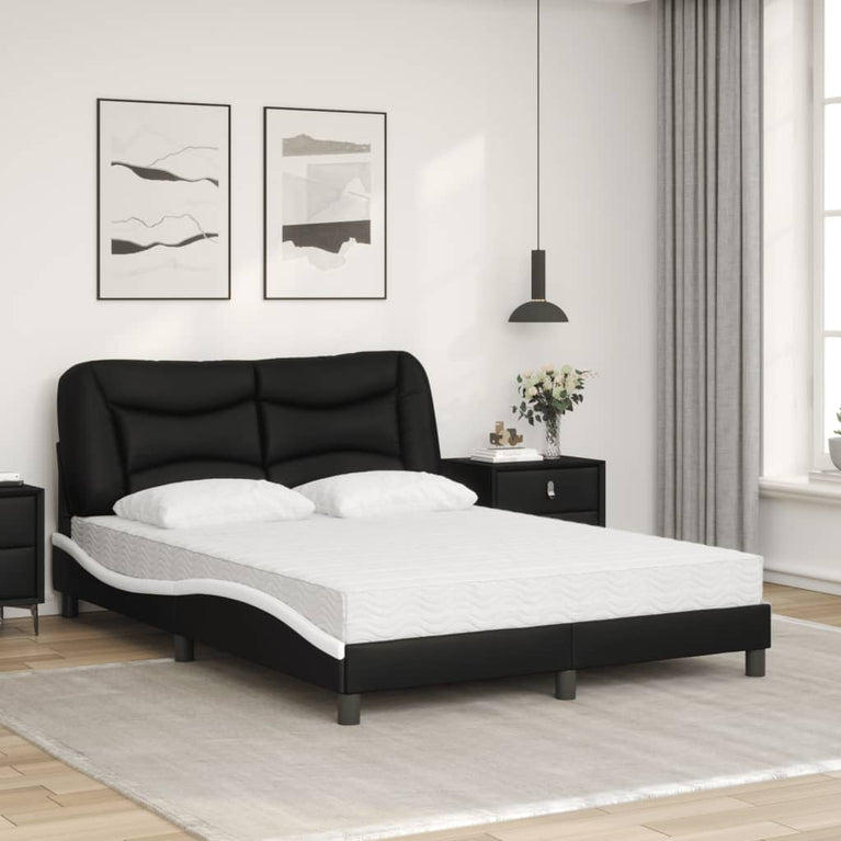 Bed met matras kunstleer zwart en wit 140x190 cm