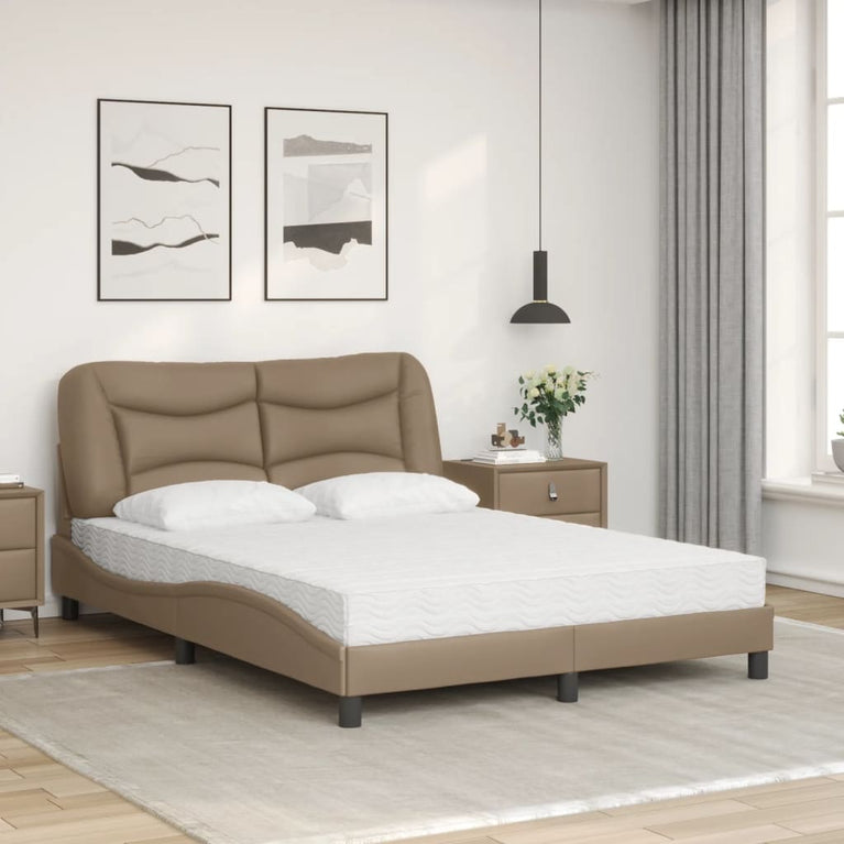 Bed met matras kunstleer cappuccinokleurig 140x200 cm