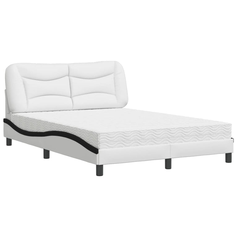 Bed met matras kunstleer wit en zwart 140x200 cm