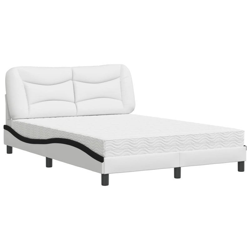 Bed met matras kunstleer wit en zwart 140x200 cm