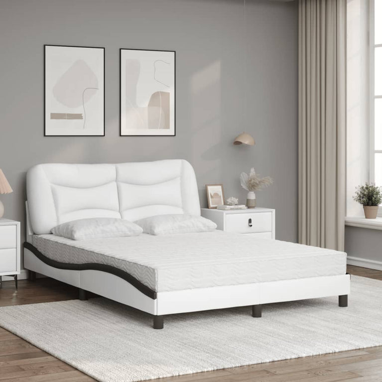 Bed met matras kunstleer wit en zwart 140x200 cm