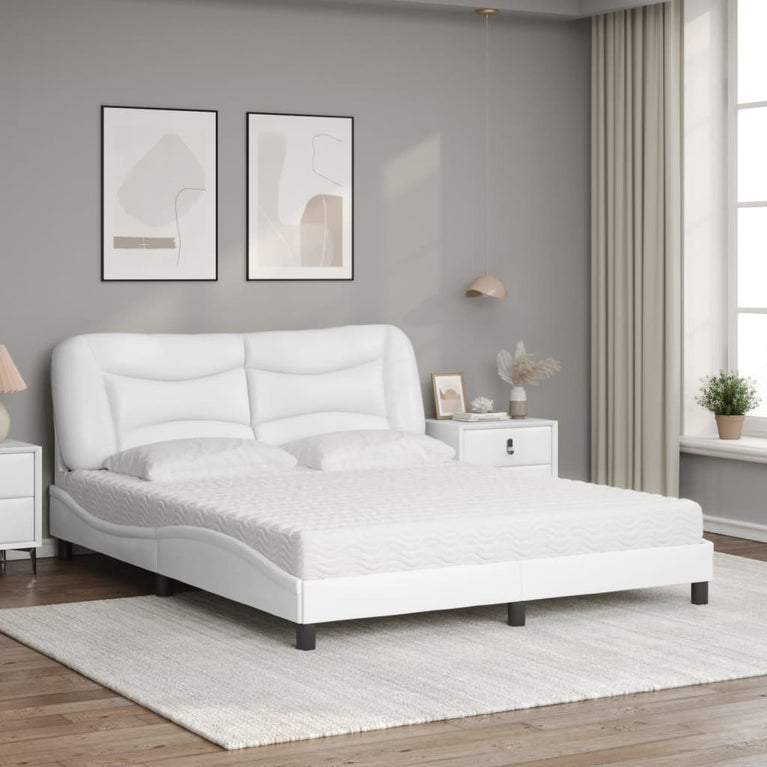 Bed met matras kunstleer wit 160x200 cm
