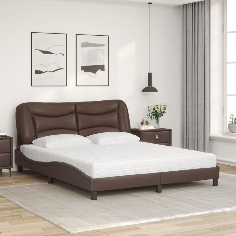 Bed met matras kunstleer bruin 160x200 cm
