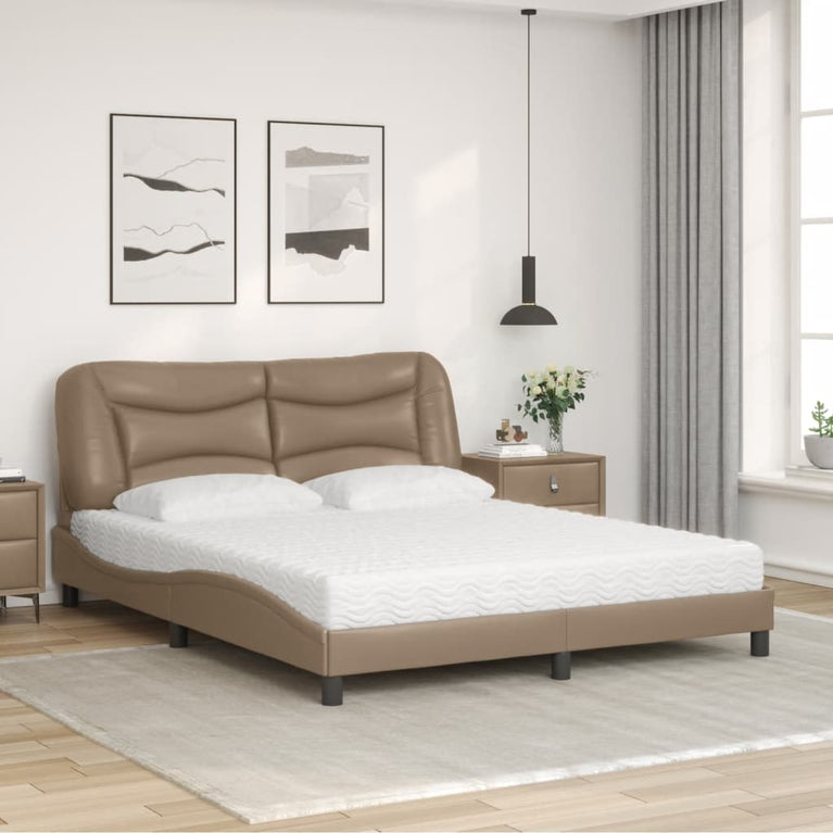 Bed met matras kunstleer cappuccinokleurig 160x200 cm