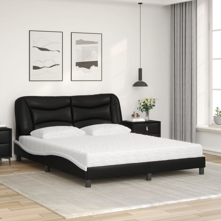 Bed met matras kunstleer zwart en wit 160x200 cm