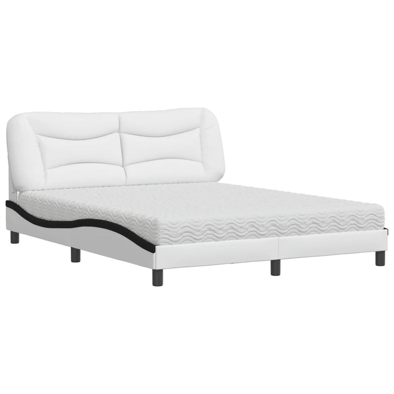 Bed met matras kunstleer wit en zwart 160x200 cm