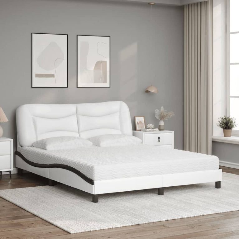 Bed met matras kunstleer wit en zwart 160x200 cm