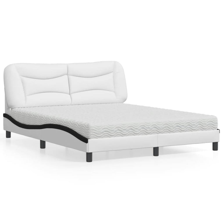 Bed met matras kunstleer wit en zwart 160x200 cm