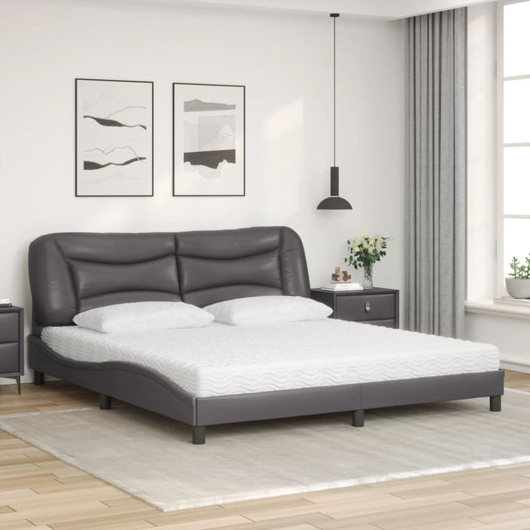 Bed met matras kunstleer grijs 180x200 cm