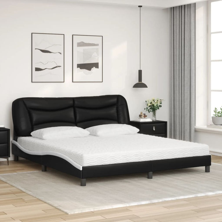 Bed met matras kunstleer zwart en wit 180x200 cm