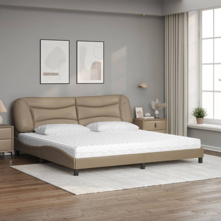 Bed met matras kunstleer cappuccinokleurig 200x200 cm