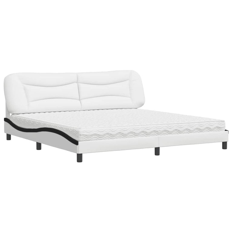 Bed met matras kunstleer wit en zwart 200x200 cm