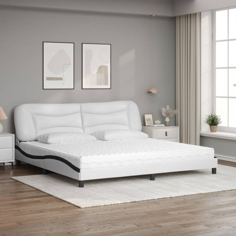 Bed met matras kunstleer wit en zwart 200x200 cm