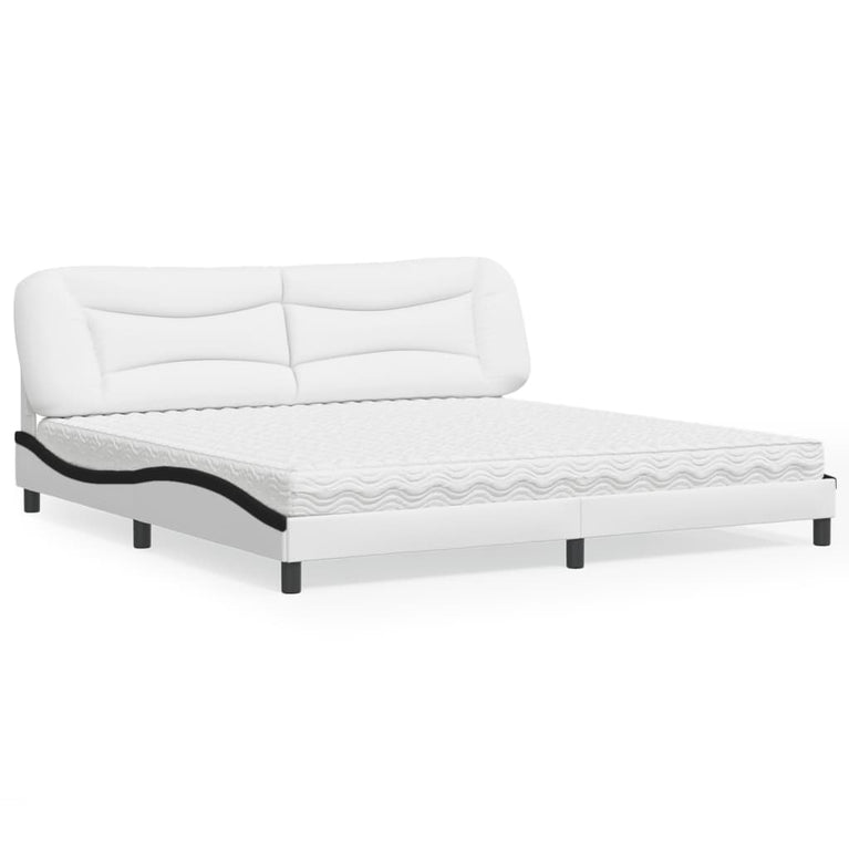 Bed met matras kunstleer wit en zwart 200x200 cm