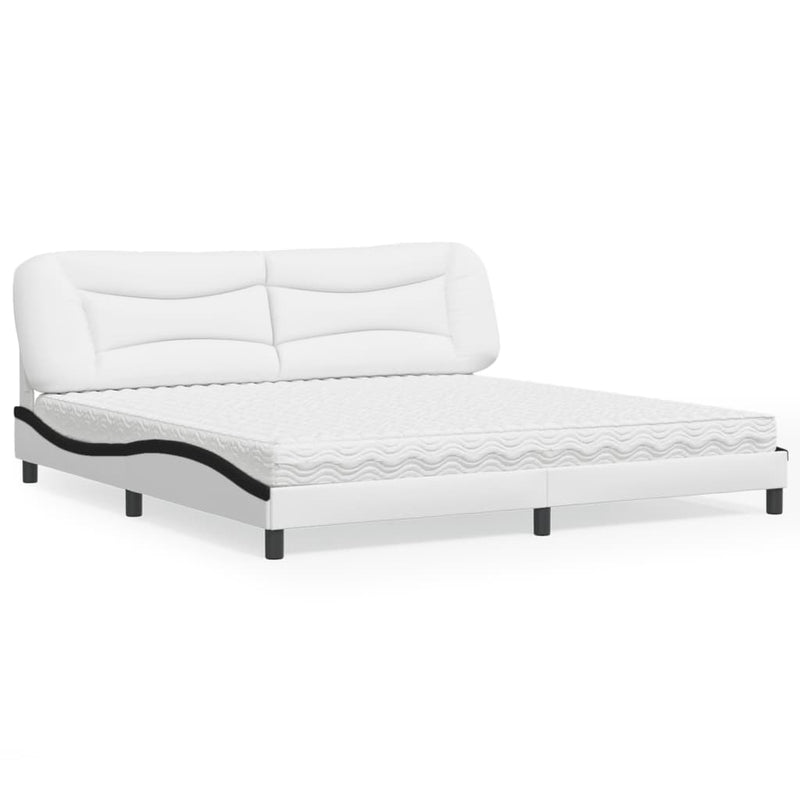 Bed met matras kunstleer wit en zwart 200x200 cm