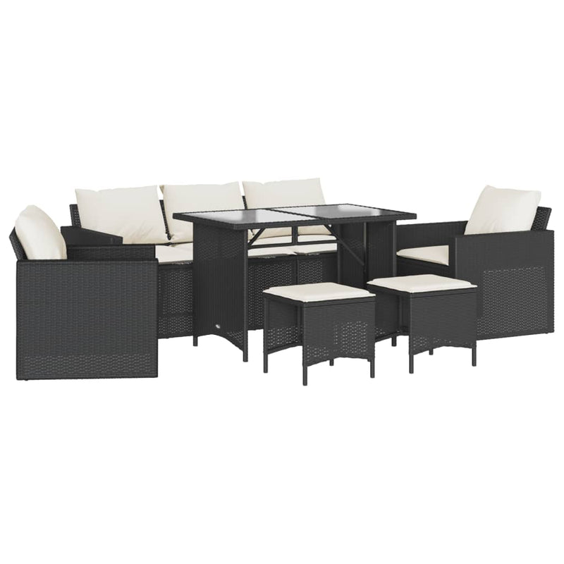 6-delige Loungeset met kussens poly rattan zwart