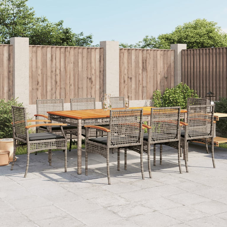 9-delige Tuinset met kussens poly rattan grijs