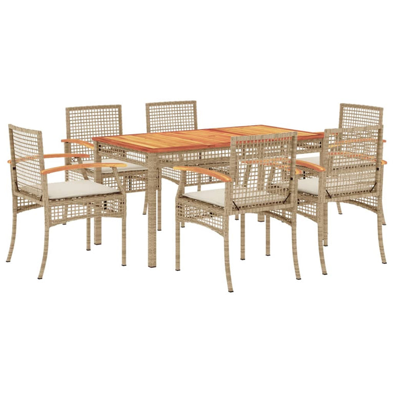7-delige Tuinset met kussens poly rattan beige