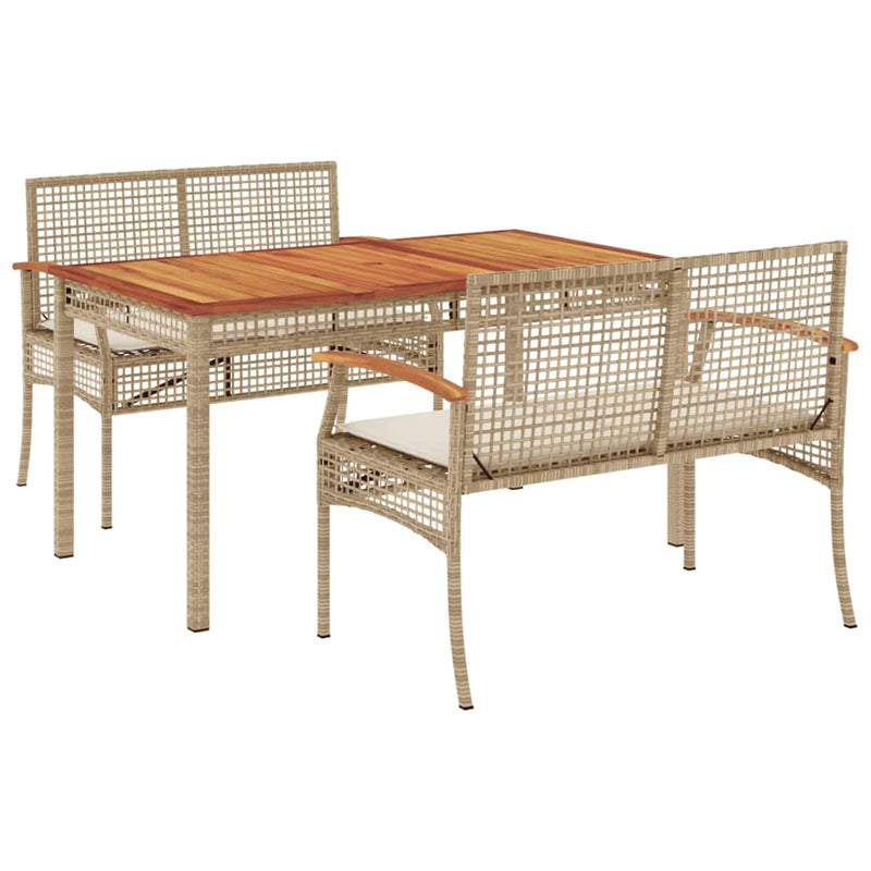 3-delige Tuinset met kussens poly rattan beige