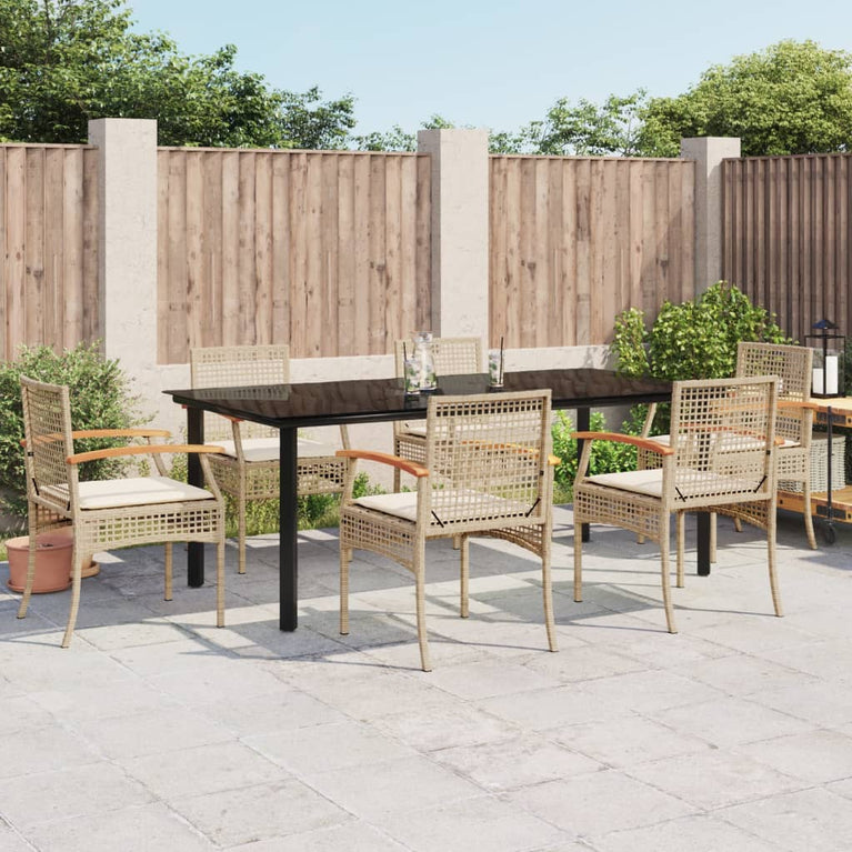 7-delige Tuinset met kussens poly rattan beige