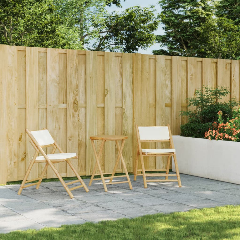 Bistrostoelen 2 st inklapbaar met kussens bamboe crèmewit