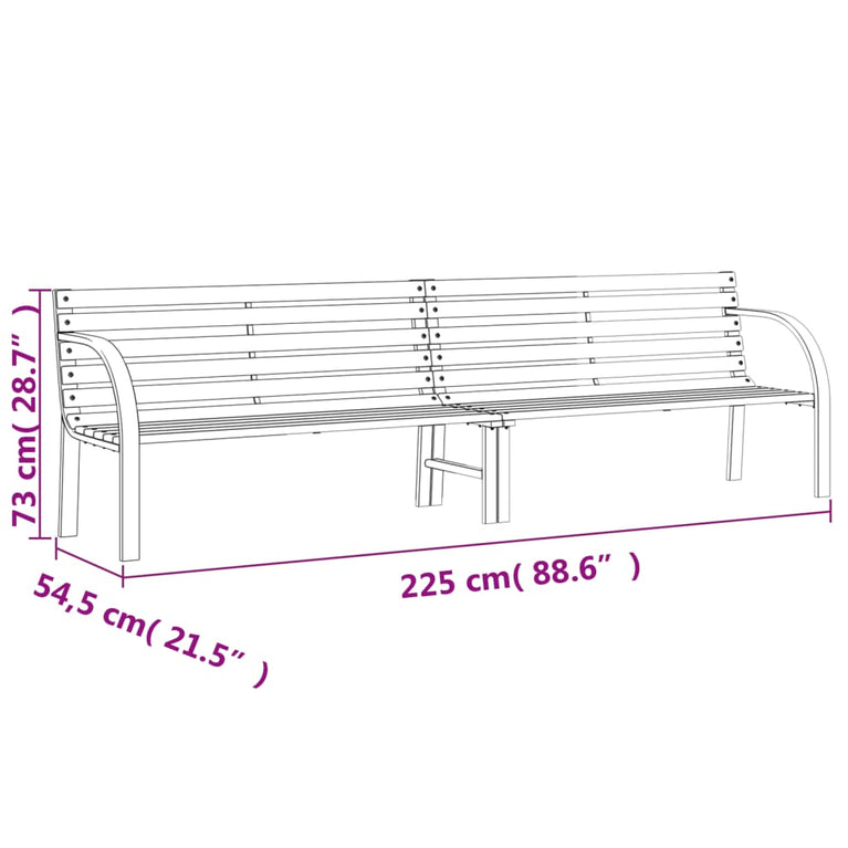 Tuinbank 225 cm massief vurenhout en gepoedercoat staal grijs