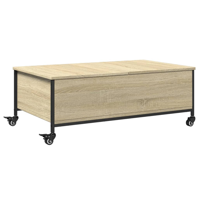 Salontafel met wielen 91x55x34 cm bewerkt hout sonoma eiken