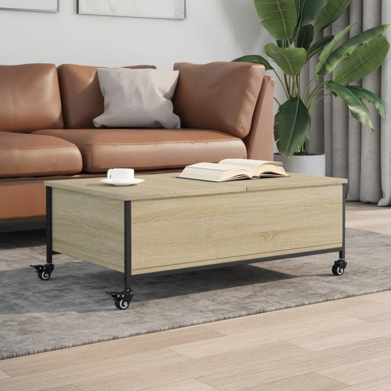 Salontafel met wielen 91x55x34 cm bewerkt hout sonoma eiken
