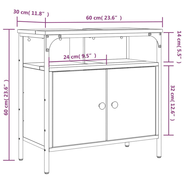 Badkamerkast 60x30x60 cm bewerkt hout gerookt eikenkleurig