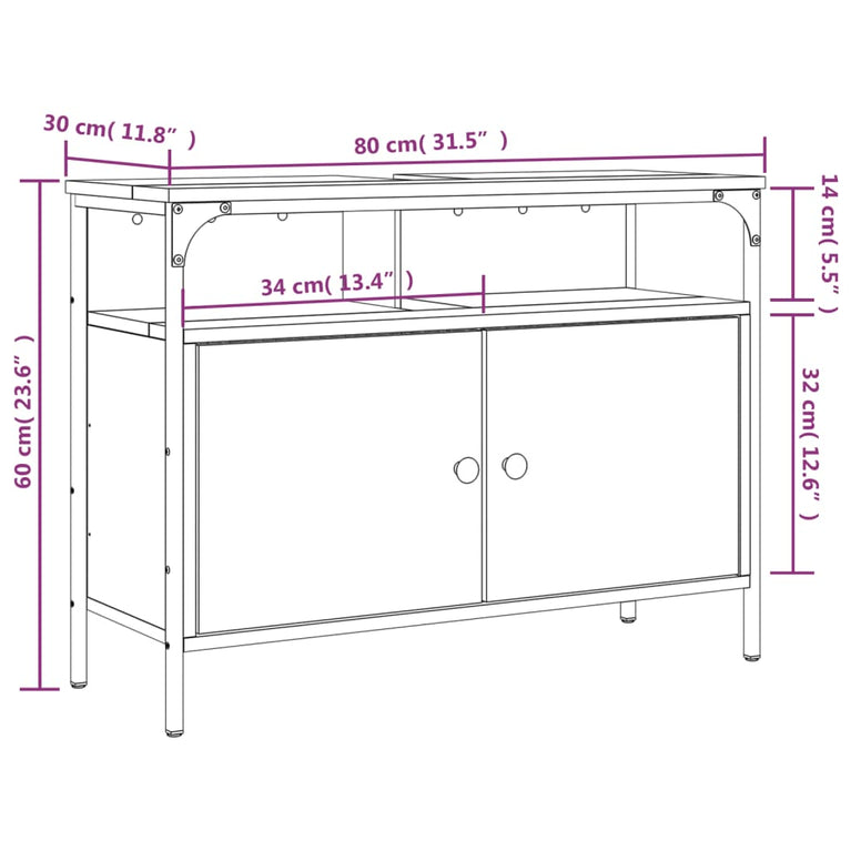 Wastafelkast 80x30x60 cm bewerkt hout zwart