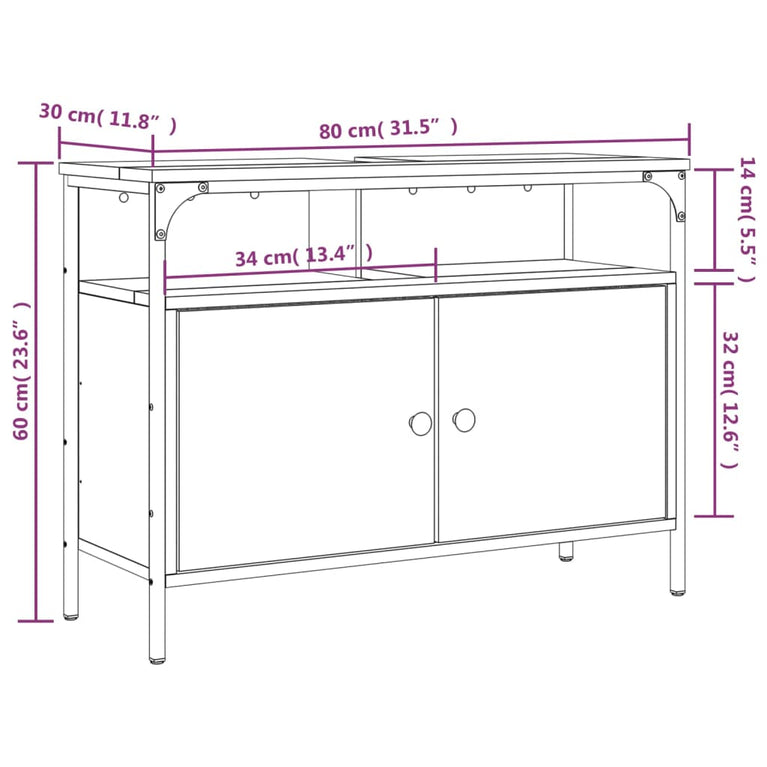 Badkamerkast 80x30x60 cm bewerkt hout gerookt eikenkleurig