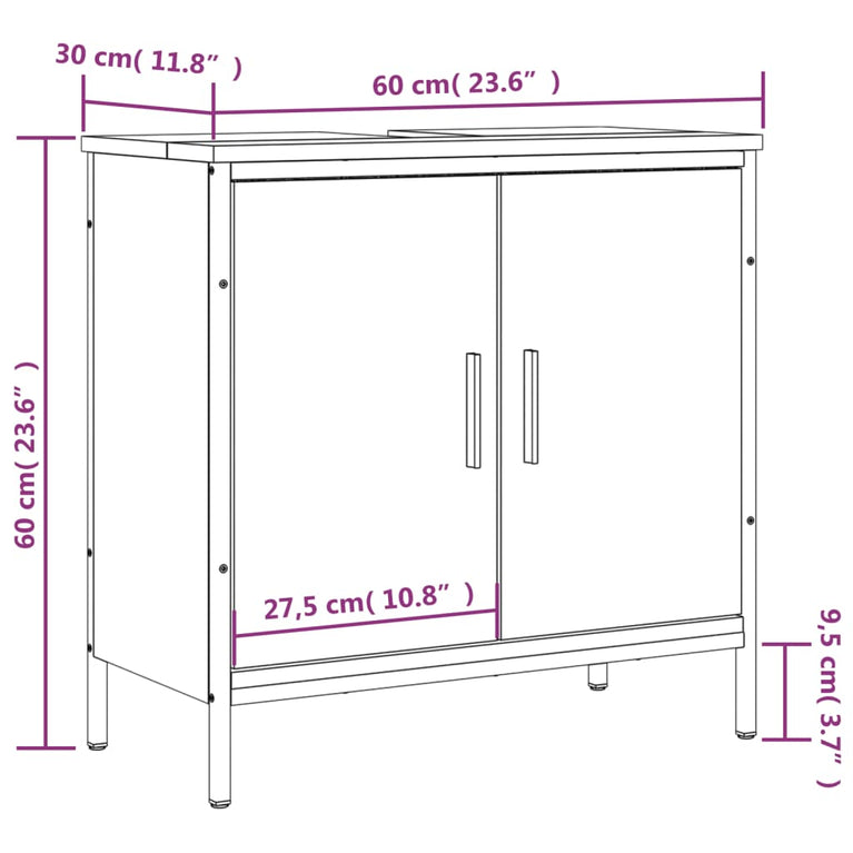 Badkamerkast 60x30x60 cm bewerkt hout gerookt eikenkleurig