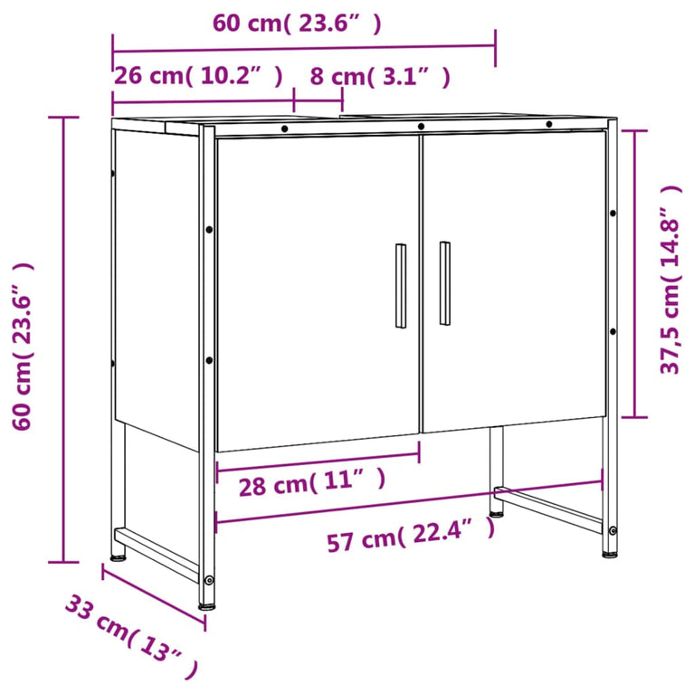 Badkamerkast 60x33x60 cm bewerkt hout gerookt eikenkleurig