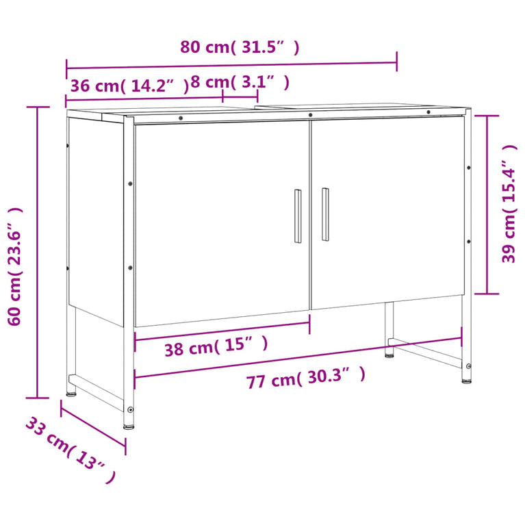 Wastafelkast 80x33x60 cm bewerkt hout sonoma eikenkleurig