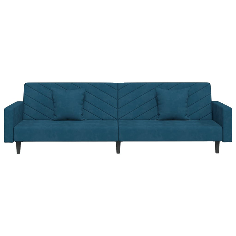 Slaapbank 2-zits met 2 kussens fluweel blauw