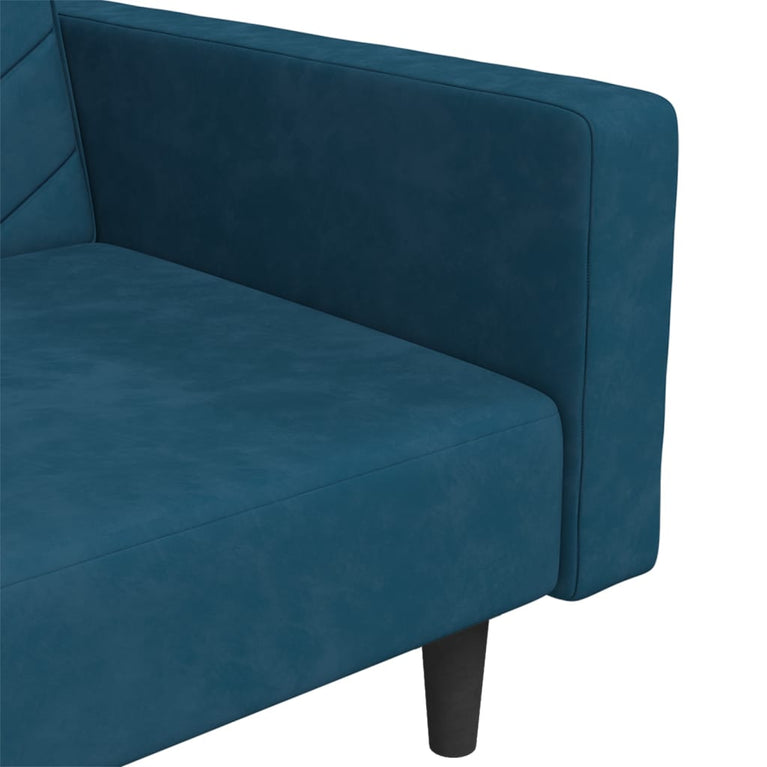 Slaapbank 2-zits met 2 kussens fluweel blauw