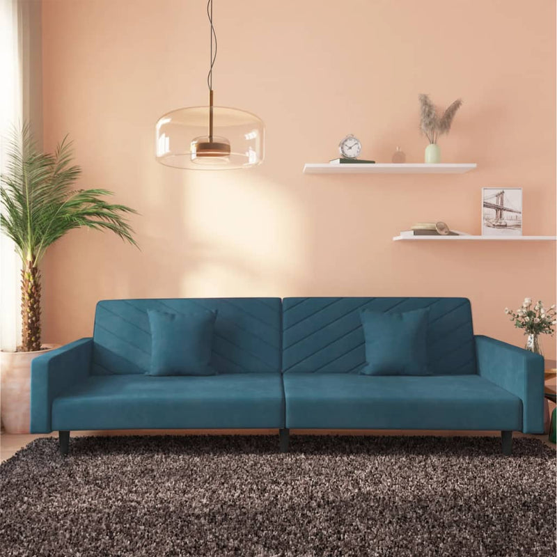 Slaapbank 2-zits met 2 kussens fluweel blauw