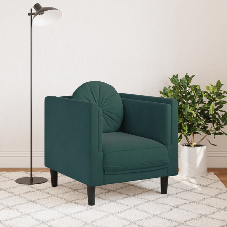 Fauteuil met kussen fluweel donkergroen