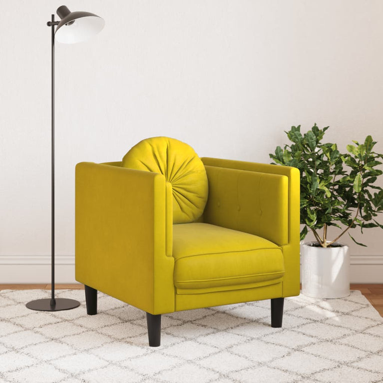 Fauteuil met kussen fluweel geel
